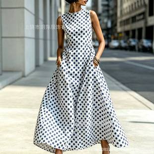 Cross-border women's clothing independent site Amazon best-selling commuter dress, sleeveless waist-cinching long dress, elegant formal dress