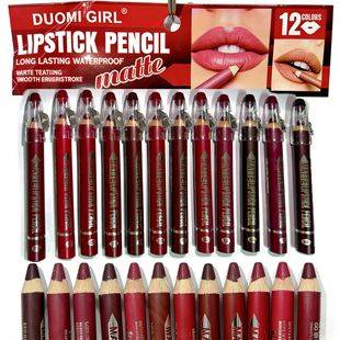 Duomigirl Matte Lip Liner, Long-Lasting and Easy to Apply, One-Stroke Outline, with a Sharpener, Waterproof and Sweat-Proof Lip Liner Lipstick