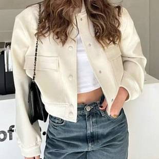 2025 Spring and Autumn New Amazon European and American Style Stand Collar Large Pocket Elegant Unisex Women's Baseball Jacket Coat