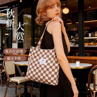 Ins Style Simple Corduroy Canvas Bag Double Shoulder Strap Canvas Bag Travel Outing Cosmetics Bag Women's Bag Shoulder Bag