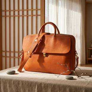 [J6] Can Be Inserted into a Trolley Case, Handbag, First-Layer Vegetable-Tanned Cowhide, Vintage Briefcase, Business Commuter Laptop Bag 7738