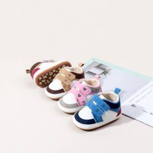 Baby soft-soled walking shoes for boys and girls, color-blocked, with Velcro, non-slip sneakers for 0-1 year olds, spring and autumn high-top style