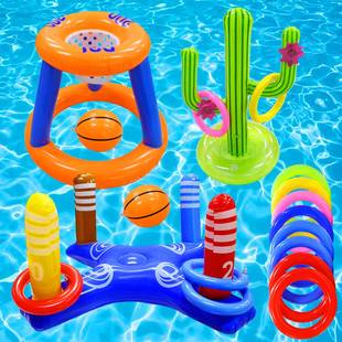 Cross-border in stock water inflatable basketball stand ferrule swimming pool interactive shooting toy outdoor inflatable water playing toy