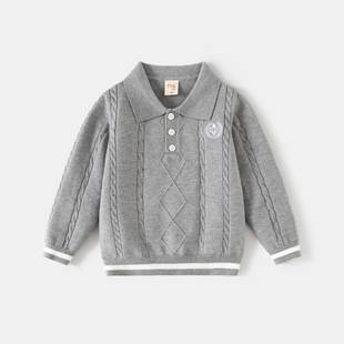 European and American Style Children's Clothing, Boys' Floral Polo Collar Sweater, Small and Medium-Sized Children's Half-Button Knit Sweater, Baby Pullover