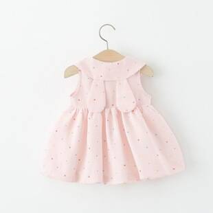 Children's clothing, girls' sleeveless dress, summer baby girl's sweet polka dot bunny ear bud princess dress