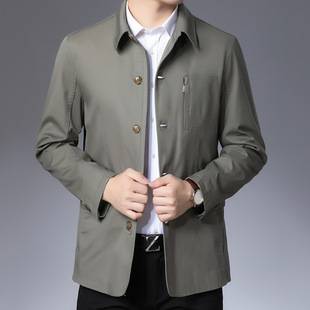 Spring and Autumn Men's New Middle-aged and Elderly Dad's Solid Color Lapel Casual Jacket Pure Cotton Business Jacket for Men