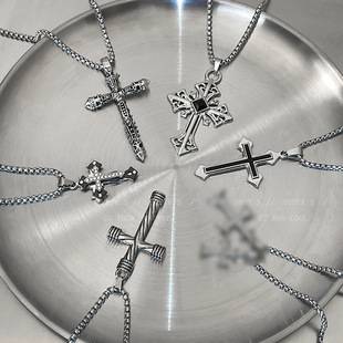 Long Titanium Steel Non-Fading Cross Necklace Ins Hip-Hop Men's Trendy Sweater Chain Niche Design Sweatshirt Chain for Women