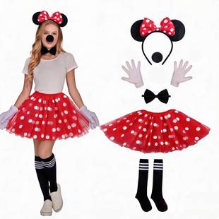 Halloween Mickey and Minnie Headband, Gloves, Nose, Mesh Tutu Skirt Set, Role-Playing Stage Performance Costume