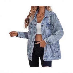 European and American Cross-Border Amazon Foreign Trade Women's New Ripped Denim Jacket Fashion Denim Coat Loose Distressed Jacket