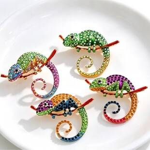 New Product: Diamond-Encrusted Colorful Chameleon Brooch, Cross-Border Foreign Trade Oil-Painted Animal Rhinestone Lizard Pin Brooch Accessory