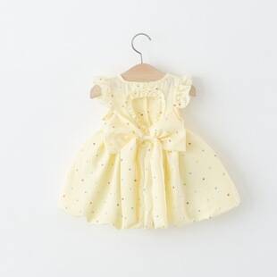 Children's clothing, girls' dress, summer infant baby girl's polka dot bow backless cotton bud princess dress
