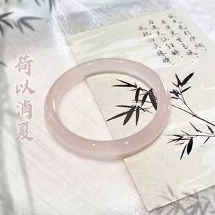 Ink Tea Lotus Root Powder Round Bar Bracelet, Ancient Style Imitation Chalcedony Lychee Jelly Pink Bracelet, High-End Jewelry, New Year Gift