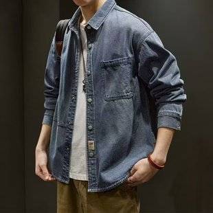 American Style Heavy Denim Jacket Men's Spring and Autumn New Fashionable Brand Handsome Work Jacket Loose plus size Autumn Shirt