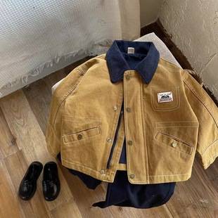 Children's Jackets 2025 Spring Boys' Workwear Jackets for Young Children and Toddlers Boys' Turn-Down Collar Jackets