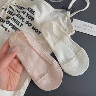 Bowknot Lace Socks for Women, Invisible Socks, Non-Slip, No-Slip Heel, Summer Thin Invisible Socks, Low-Cut Short Socks for Summer