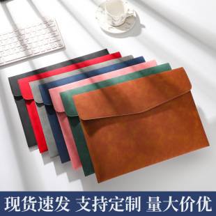 Cross-Border Leather Document Bag A4 Paper Folder Business Briefcase Pu Leather Simple Thickened Receipt Storage Bag Wholesale