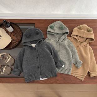 Baby Autumn and Winter Sweaters, Korean Style Versatile Knitted Cardigans for Boys and Girls, Children's Casual Hooded Woolen Coats, Autumn Clothing