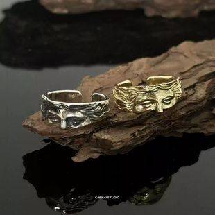 Venus Half Face Ring Men's Exaggerated Cold Wind Expression Finger Ring Fashion European and American Cross-border Open Finger Ring