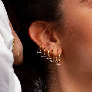 18K Gold Stainless Steel Simple Earrings Classic Versatile Smooth Hoop Earrings Stackable Hoop European and American Cross-Border Earrings