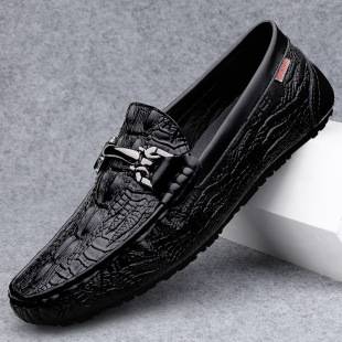 New Men's Shoes, Crocodile Leather Loafers, Genuine Leather Versatile Shoes, All-Season High-End Trendy Casual Moccasins for Men