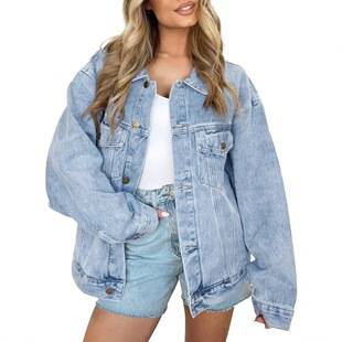 Amazon Cross-Border Temu Women's Denim Jacket Denim Long-Sleeved Oversized Button Fashion Jacket Spring Fashion Women