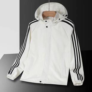 Men's Spring and Autumn Trendy Brand Three-Stripe Hooded Jacket Loose Casual Sports Thin Top Coat