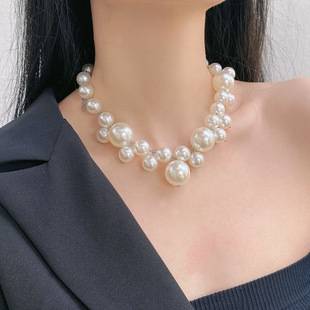 2023 French retro style baroque big pearl necklace exaggerated clavicle chain bridal wedding dress wedding accessories