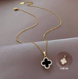 Copper-Plated Real Gold Pendant Micro-Inlaid Double-Sided Elegant Four-Leaf Clover Versatile Popular Same Style Fashion Accessible Luxury Simple Factory Price