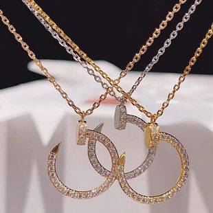 Fashionable High-end Hook Nail Diamond Pendant Necklace Cool Niche Design Simple Luxury Women's Collarbone Chain