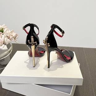 2026 New Model Red-Soled Patent Leather One-Strap High-Heeled Sandals for Women, Mature Style, Thin Heels, Sexy, Fashionable, Versatile