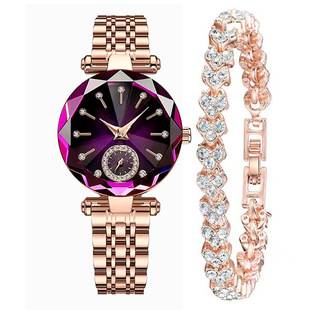 Women's Quartz Gold-Plated Watch, High-Value Simple Alloy Leather Strap Retro Diamond-Encrusted Wristwatch for Middle School Students