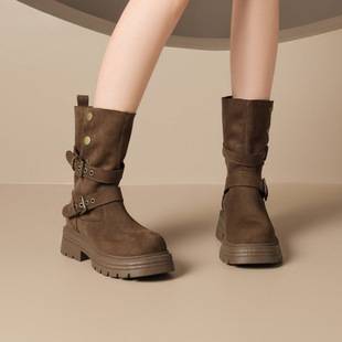 2026 New Autumn and Winter Retro British Style Women's Martin Boots, Women's Shoes, Chunky Heel Western Cowboy Short Boots