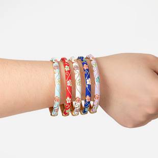 In-Stock Factory Direct Supply Light-Colored Small Floral Enamel Bracelets, Thin Circle Colored Glaze Flower Bracelets, Chinese Style Accessories Wholesale