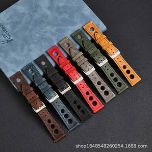 In-stock vintage top-layer crazy horse leather watch strap suitable for 19MM and 24MM sports breathable soft quick-release watch straps wholesale