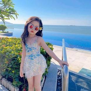 2025 New Girls One-Piece Swimsuit Children's One-Piece Skirt Adjustable Mesh Skirt Cute Baby Swimsuit