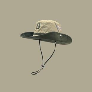 New Style Sun Protection Fisherman's Hat for Men and Women with Large Brim, Mesh, Breathable, Quick-Drying, Color-Blocking, Windproof Rope, Mountaineering and Fishing Sun Hat