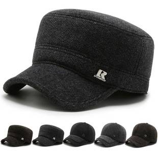 Middle-Aged and Elderly Men's Woolen Baseball Cap Autumn and Winter Dad Grandpa Warm Hat with Fleece Thickened Ear Protection Duckbill Cap
