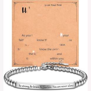 Cross-Border Beaded Bracelet with Engraved Stainless Steel Silver Beads, Adjustable Women's Gift Bracelet, Stainless Steel Engraved Bracelet