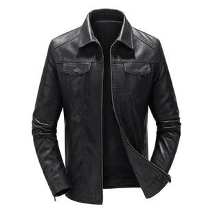 Cross-border Men's Leather New Arrival Spring Autumn and Winter Korean Style Slim-fit Fashionable fleece-lined Thickened Motorcycle Jacket Men's Leather Jacket