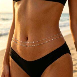 European and American cross-border jewelry, fashionable street-style layered beaded chain, sexy belly chain for women, popular and versatile copper beaded waist chain