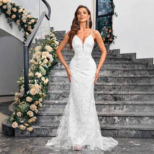 Cross-border European and American dress Amazon sexy banquet party wedding slim-fit sheath bridesmaid small trailing dress