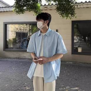 Sky Blue Thin Cool Short-sleeved Shirt Men's Summer Thin Korean Style Junior Sunscreen Shirt High-grade Half-sleeved Shirt