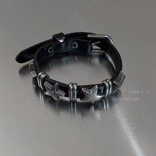 Dark Punk Y2K Five-Pointed Star Leather Strap Bracelet for Women Ins European and American Hot Girl Style Stackable Hip-Hop Bracelet Accessories