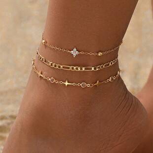 Cross-border bestseller: new four-leaf clover diamond-embellished anklet, light luxury with a high-end feel, ins-style women's multi-layer chain anklet with three chains