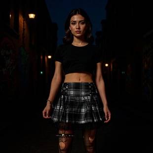 Plaid Cross-Tie Lace Pleated Short Skirt for Women 2024 New Hot Girl Style Subculture Skirt