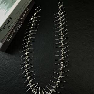Silver single-sided fishbone pant chain, metal fishbone, unique and super cool denim accessory, high street dark punk style
