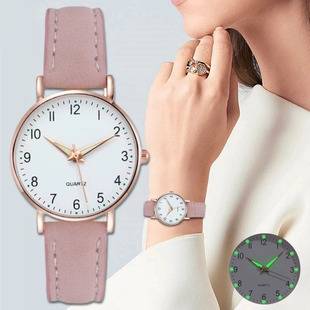 Female student fashion luminous pointer watch small fresh frosted leather casual watch simple digital quartz watch wholesale