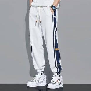 Spring and Autumn White Leggings Sweatpants for Men and Boys, Loose Straight Splicing, Versatile Large Size Casual Sports Pants