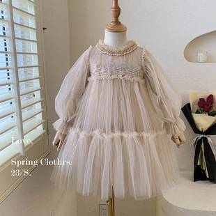 Girls' Dress Spring and Autumn 2026 New Style Children's Fashionable Lace Patchwork Puffy Tulle Princess Dress
