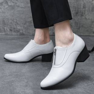 Cross Border High Heel Leather Shoes Men's Wedding Banquet Formal Men's Shoes 37 Size Fashionable High Heels Stylist Shoes Zipper Men